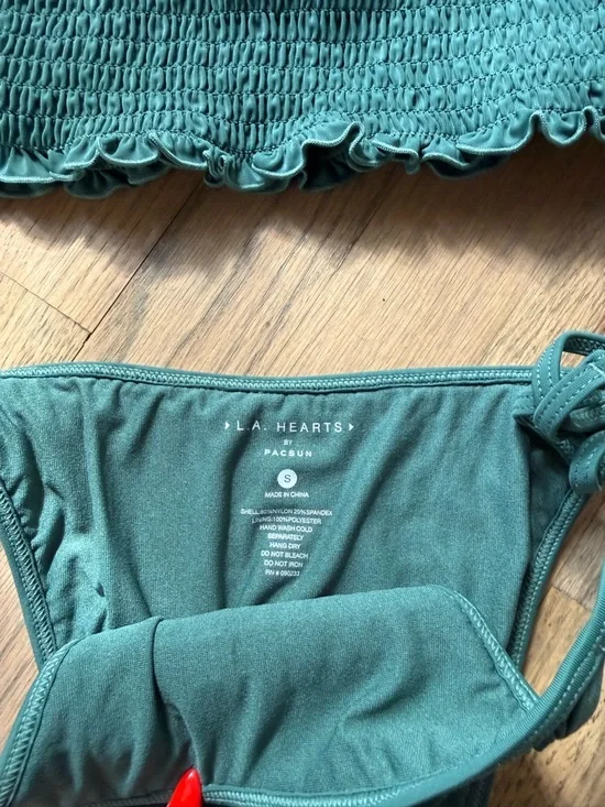 PacSun Dark Green Smocked Bandeau Bikini Set - Picture 5 of 6